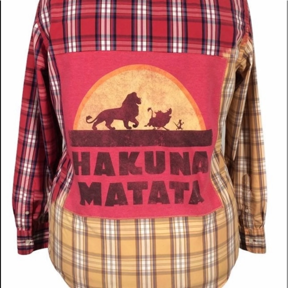 Hakuna Matata custom bleach dye plaid cotton shirt